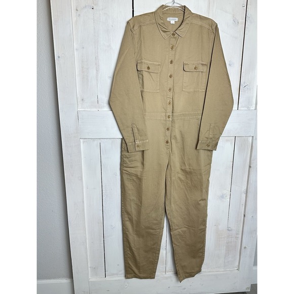 Outerknown S.E.A. Suit Women's Button Front Jumpsuit Linen Blend Sz M Tan NWOT - Picture 2 of 11